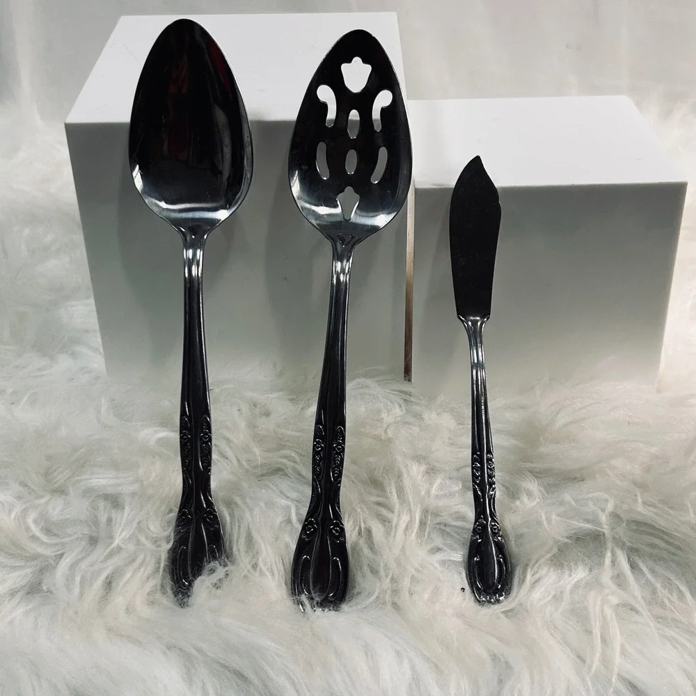 National Stainless‎ Japan Floral Serving Set Slotted Spoon Solid Spoon Spreader